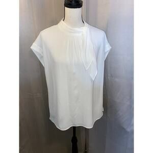 Vince Camuto White Tie Neck Blouse Size Medium Sheer Career Top